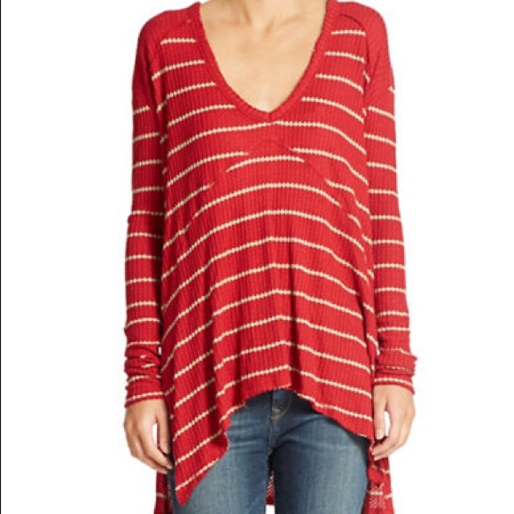 Free People red striped thermal sweater